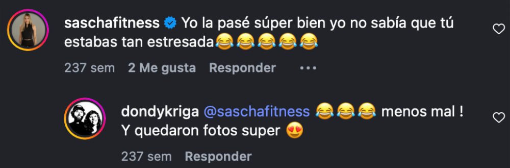 sascha fitness, Marca personal de Sascha Barboza por Lorena Riga fotógrafo profesional en Madrid especializada en retratos. En esta foto: respuesta de saschafitness a un reel publicado en la cuenta de instagram @dondykriga